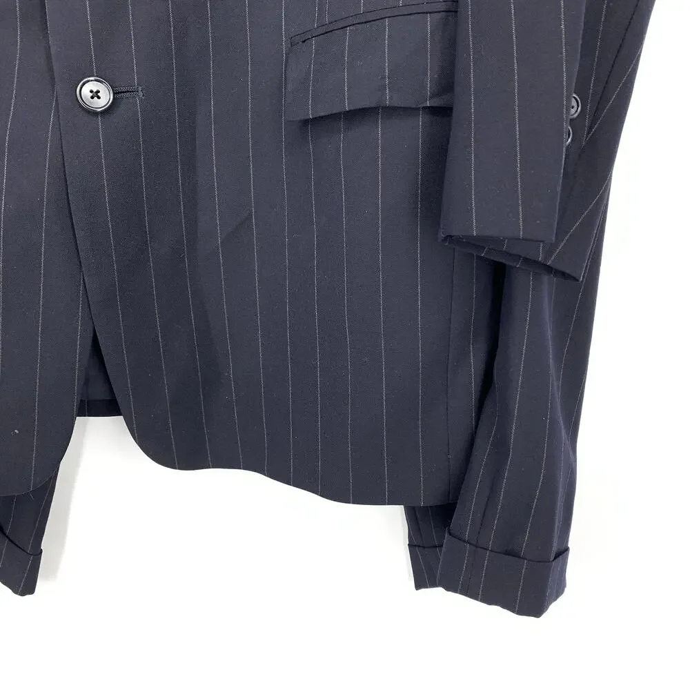 VTG Burberrys Wool Suit Set Pants + Blazer Mens Sz 41R 36 X 28 Blue Pinstripe